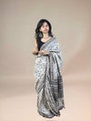 White Fakira Assam Silk Handblock Printed Saree