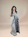 White Fakira Assam Silk Handblock Printed Saree