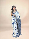 White Fakira Assam Silk Handblock Printed Saree