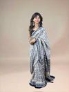 White Fakira Assam Silk Handblock Printed Saree