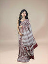 Maroon Fakira Assam Silk Handblock Printed Saree