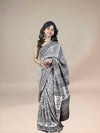 White Fakira Assam Silk Handblock Printed Saree
