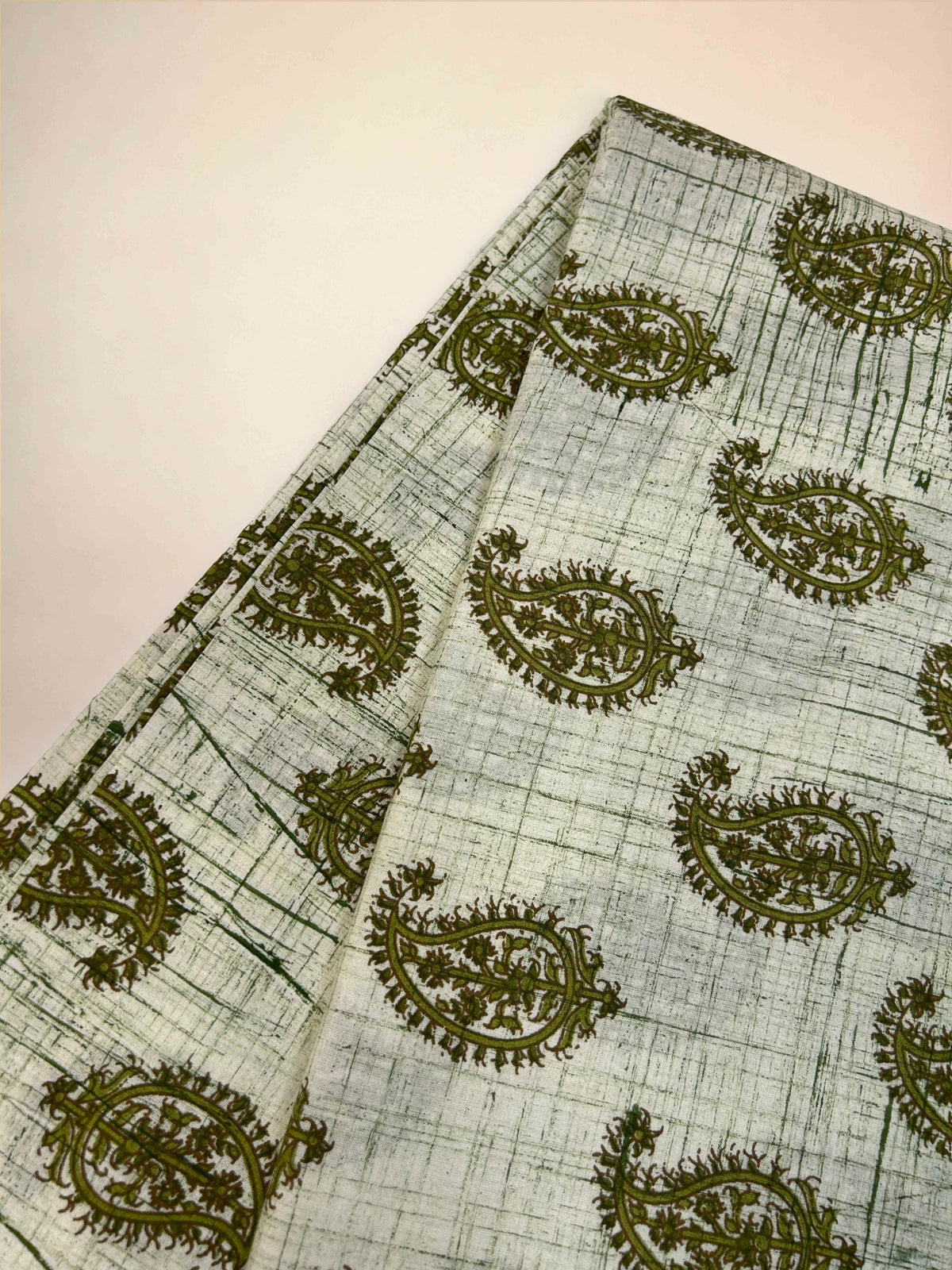 Multicolor Brush Hand Block Printed Fabric | Dark green
