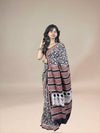 Black Fakira Assam Silk Handblock Printed Saree