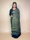 Teal Green Ajrakh Modal Handblock Printed Saree