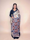 Ivory Ajrakh Modal Handblock Printed Saree