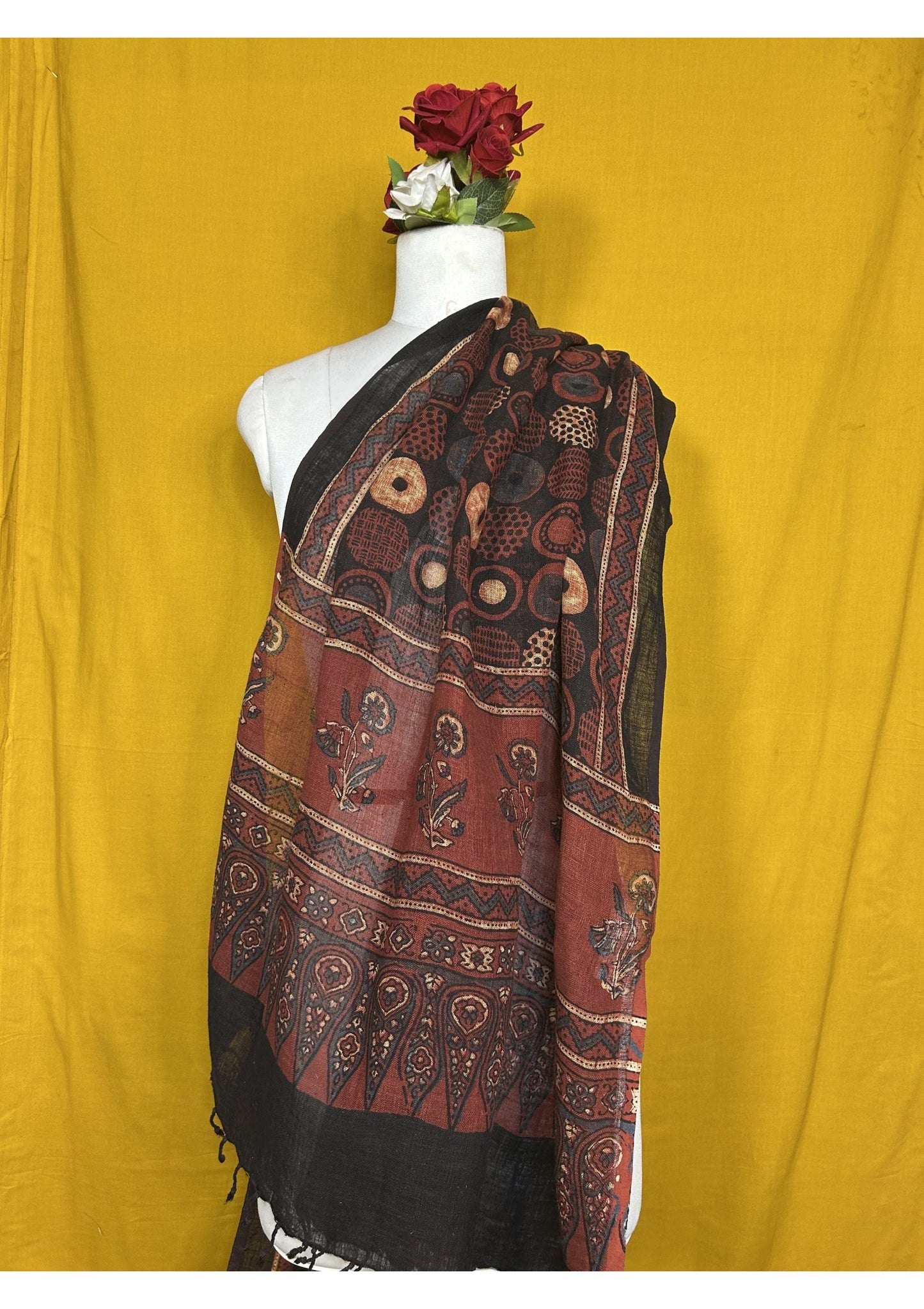 Ajrakh Linen Handblock Printed Dupatta