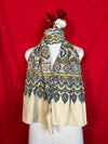 Ajrakh Cotton Stole for Women in Cream and Blue Traditional Handblock Print Design