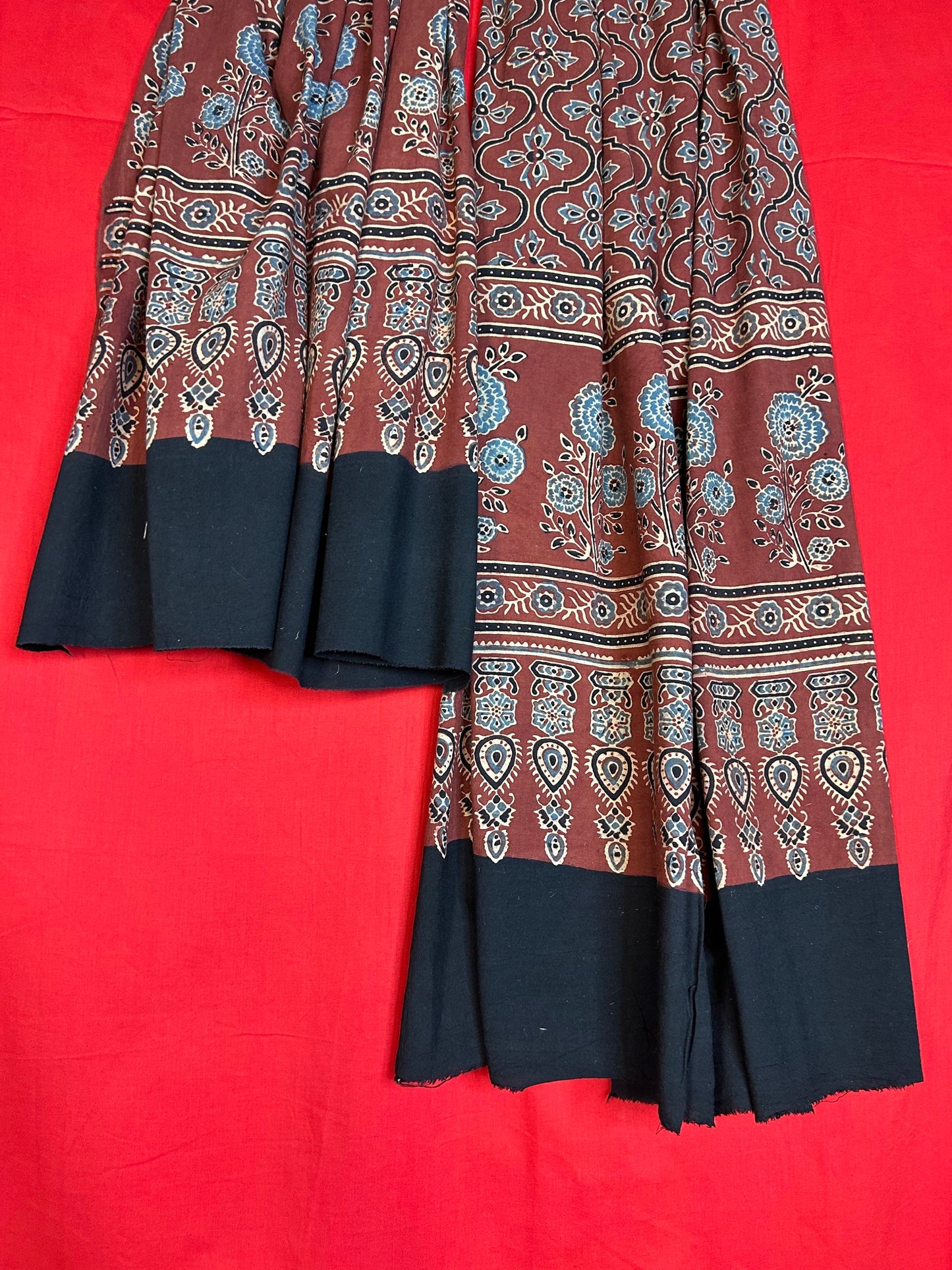 Maroon Ajrakh Print Cotton Dupatta with Traditional Floral Design