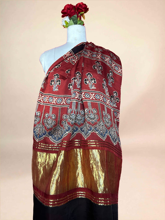 Ajrakh Handblock Printed Lagdipatta Modal Dupatta