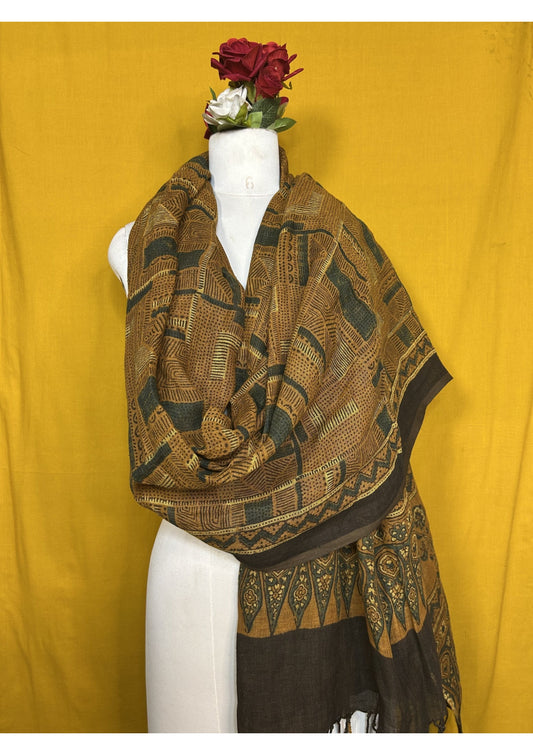 Ajrakh Linen Handblock Printed Dupatta