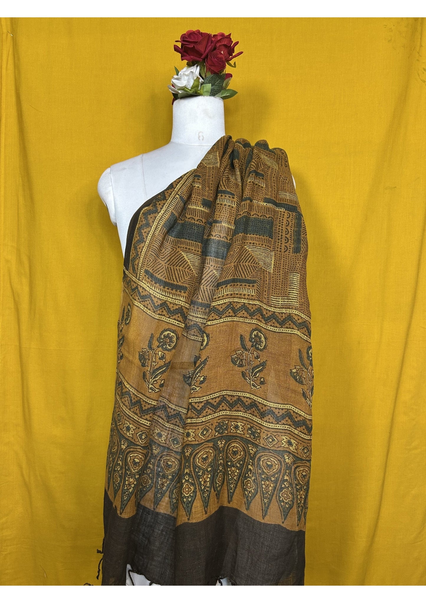 Ajrakh Linen Handblock Printed Dupatta