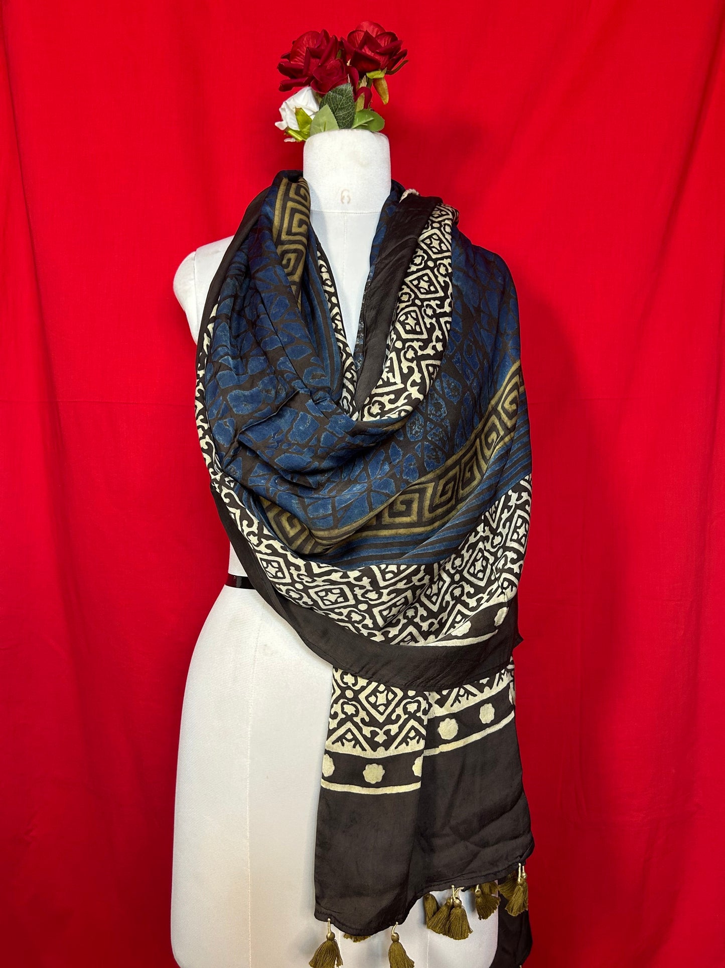 Ajrakh Handblock Printed Modalsilk Dupatta