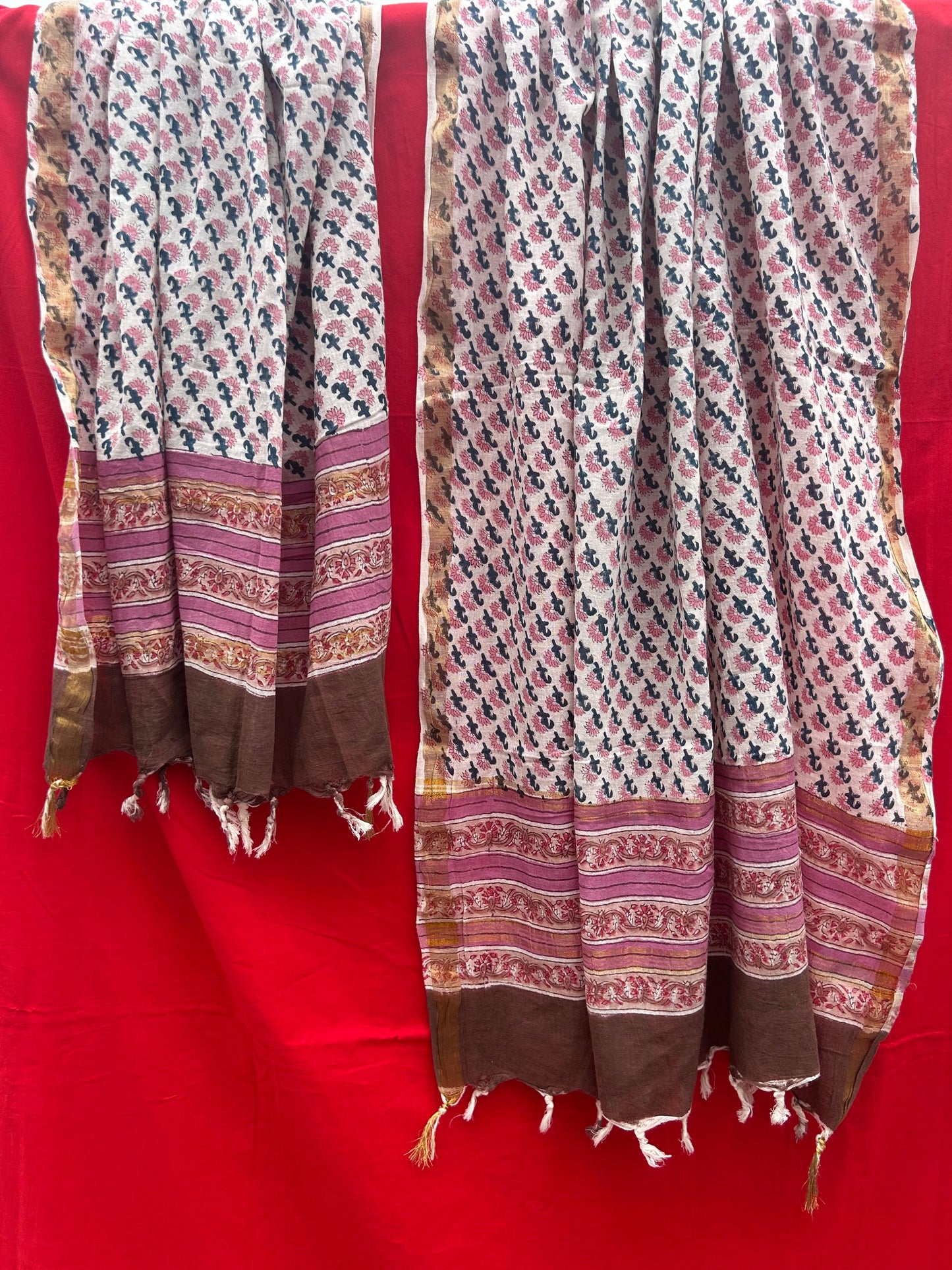 Anokhi handblock printed cotton linen dupatta