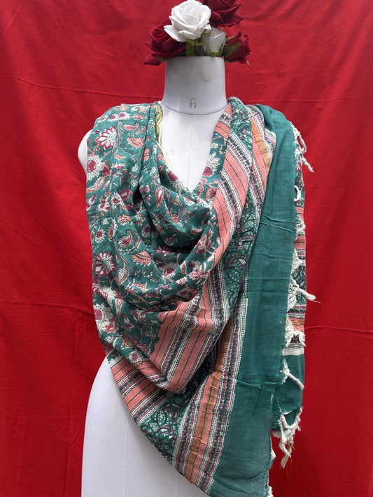 Anokhi handblock printed cotton linen dupatta