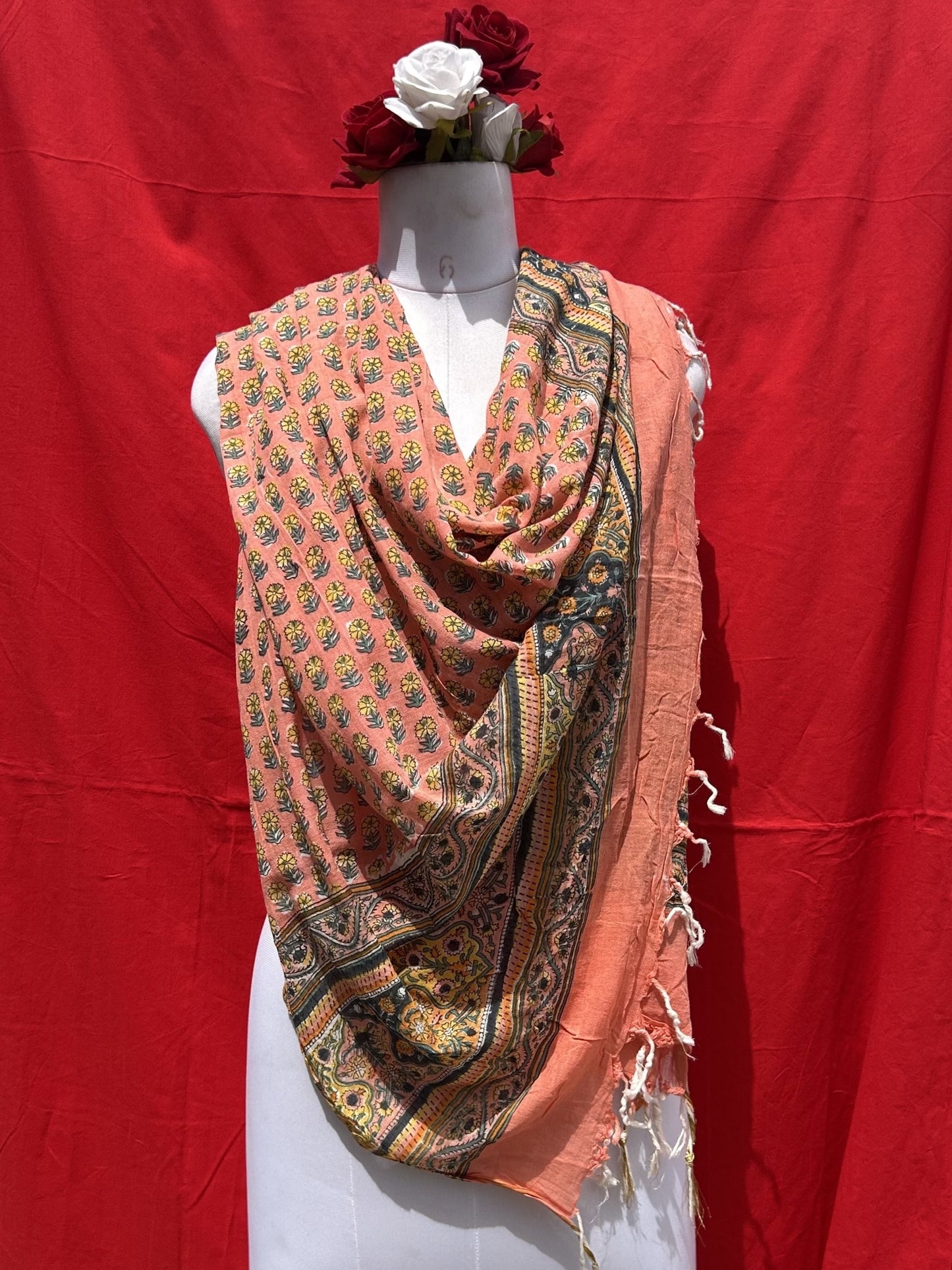 Anokhi Handblock Printed Cotton Linen Dupatta