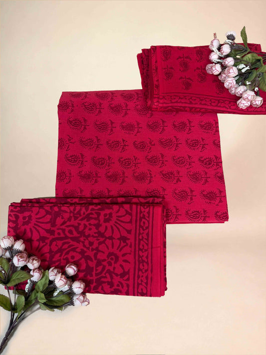 Crimson Banjara Handblock Printed Cotton Suit Set