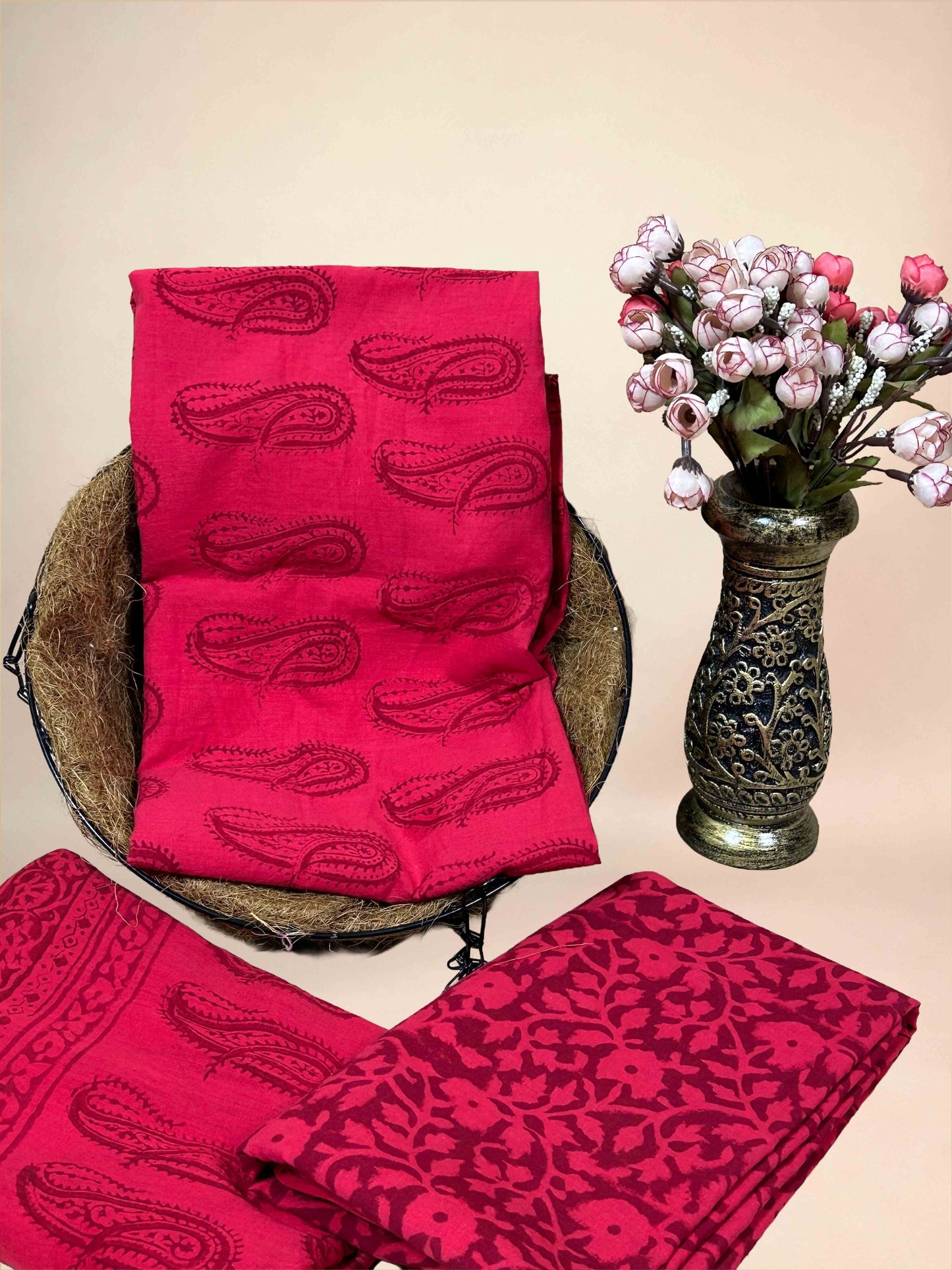 Crimson Banjara Handblock Printed Cotton Suit Set
