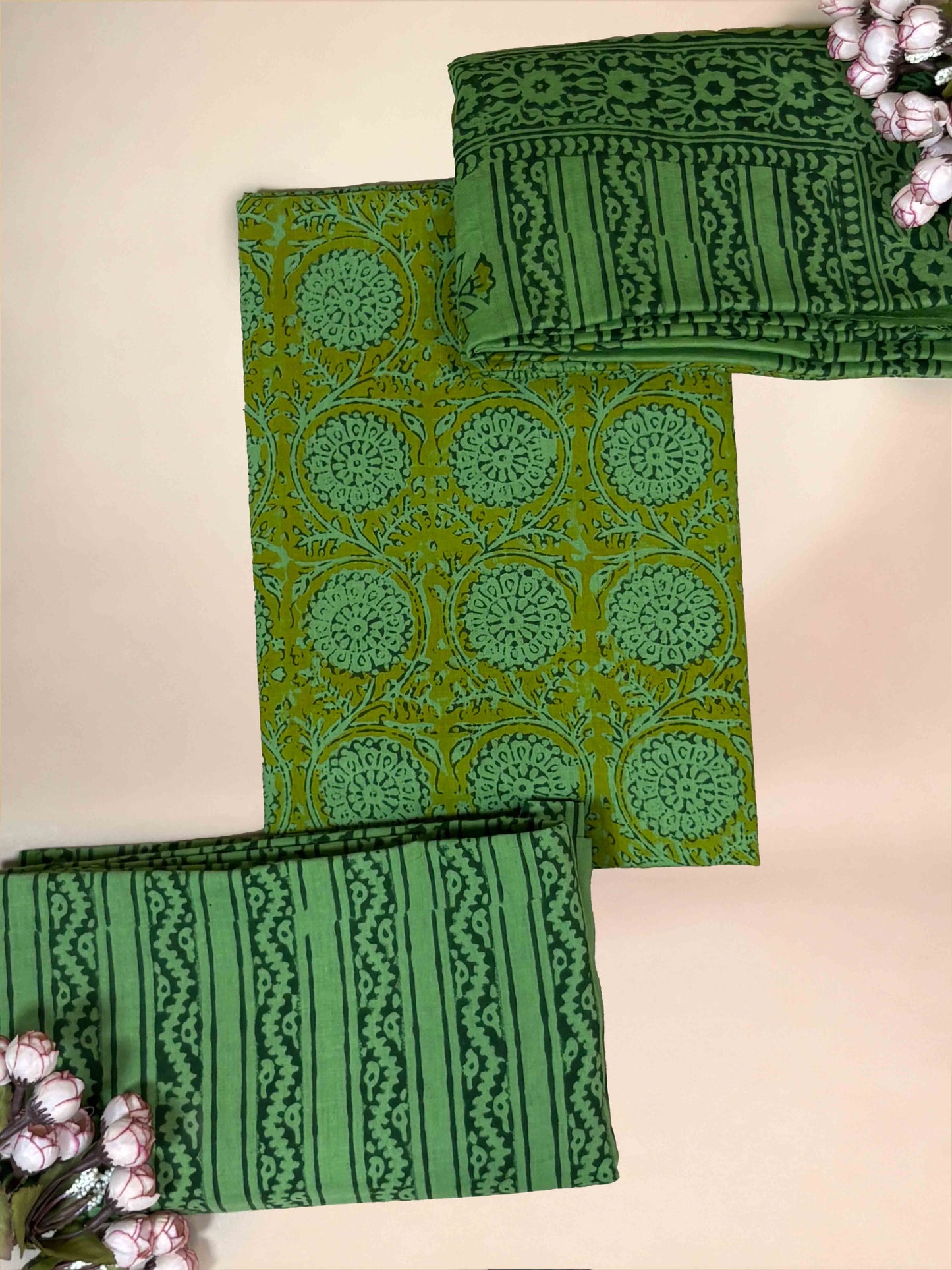 Lime Green Banjara Handblock Printed Cotton Suit Set
