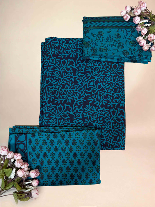 Teal Blue Banjara Handblock Printed Cotton Suit Set