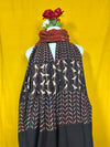 Black and Maroon Handblock Printed Cotton Dupatta for Women