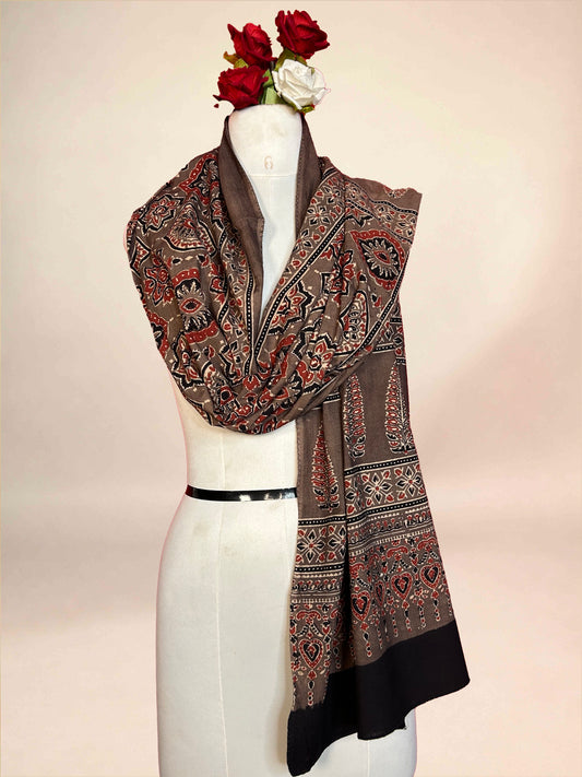 Brown Ajrakh Handblock Printed Cotton Stoles