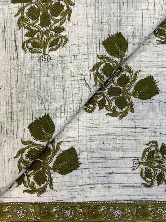 Multicolor Brush Hand Block Printed Fabric | Emerald Green