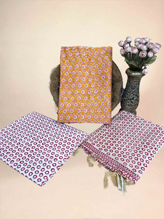 Mustard Yellow Chanderi Handblock Printed Suit Set