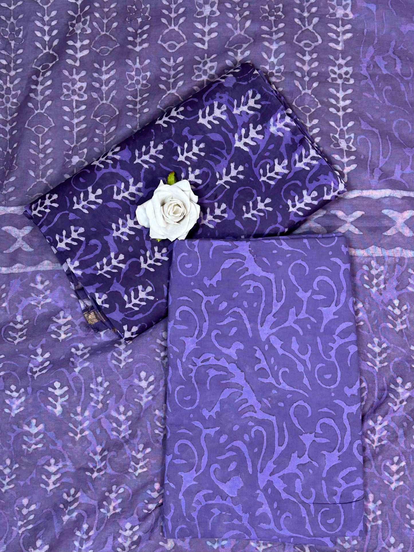 Royal Purple Chanderi Handblock Printed Suit Set