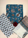 Teal Blue Chanderi Handblock Printed Suit Set