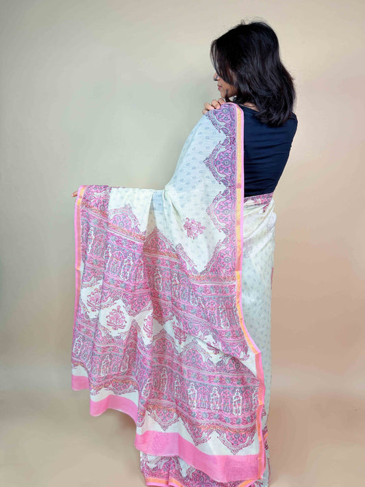 Anokhi Chanderi Handblock Printed Silk Saree