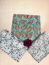 Muted Turquoise Chiffon Handblock Printed Cotton Suit Set