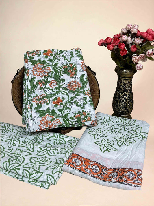 White Cotton Dupatta Three- Piece Suits