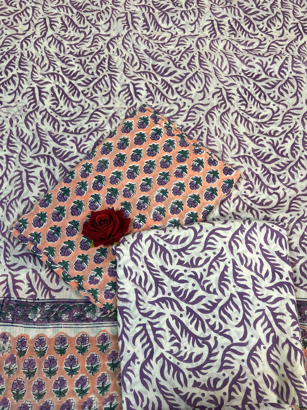 Dusty Rose Cotton Dupatta Three- Piece Suits