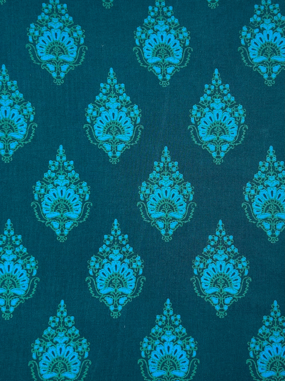 Multicolor Discharge Hand Print Cotton Fabric | Ocean Teal Blue