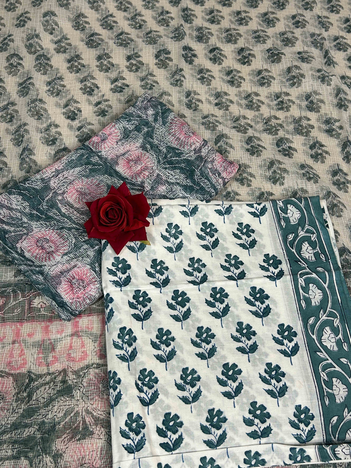 Teal Full Kota Handblock Printed Cotton Suit Set
