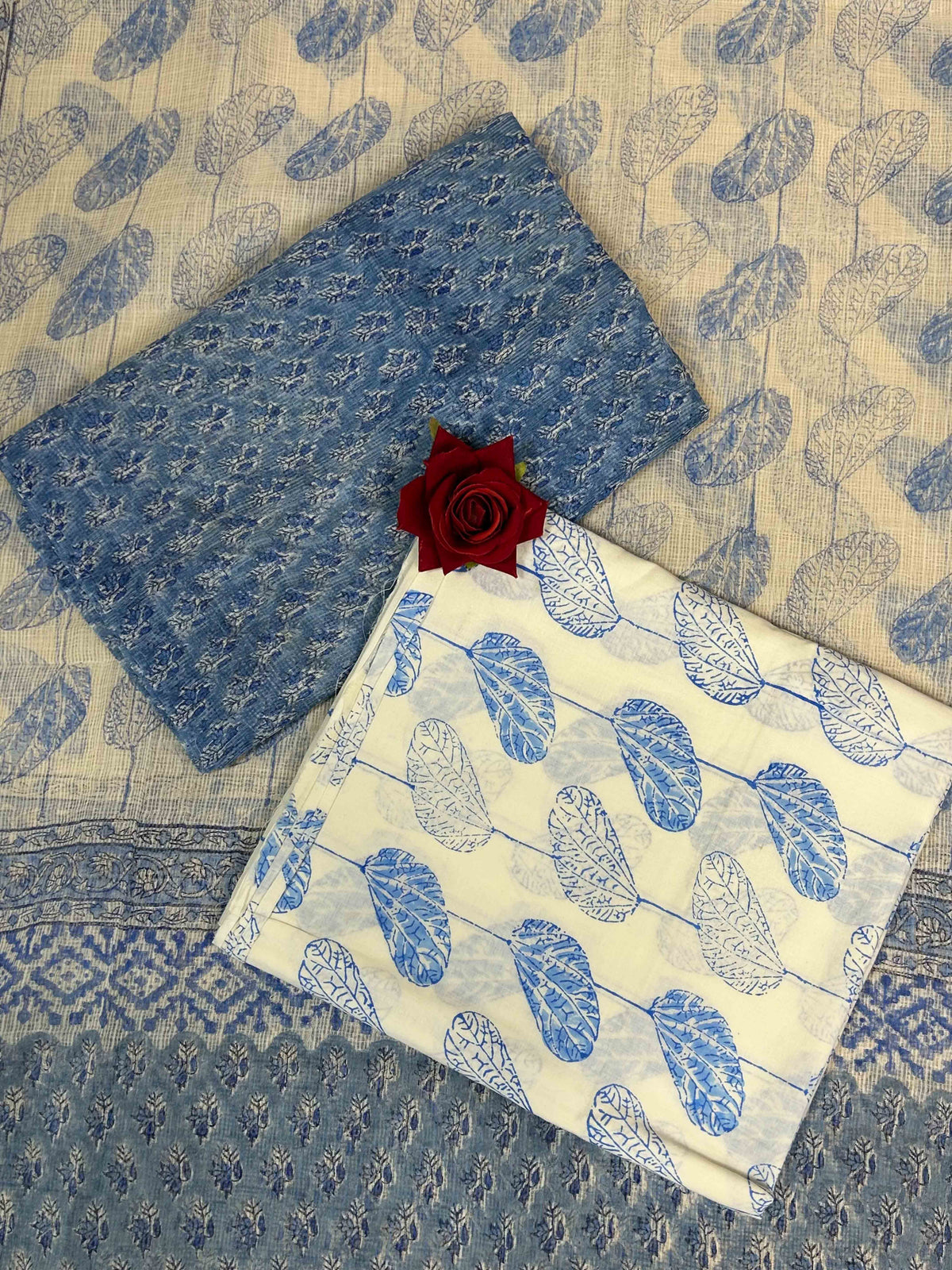 Sky Blue Full Kota Handblock Printed Cotton Suit Set