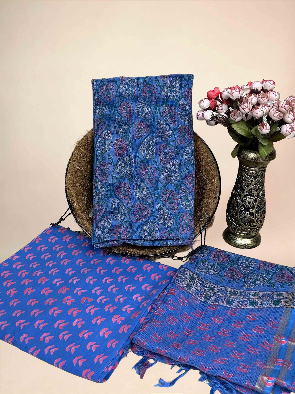 Periwinkle Full Kota Handblock Printed Cotton Suit Set