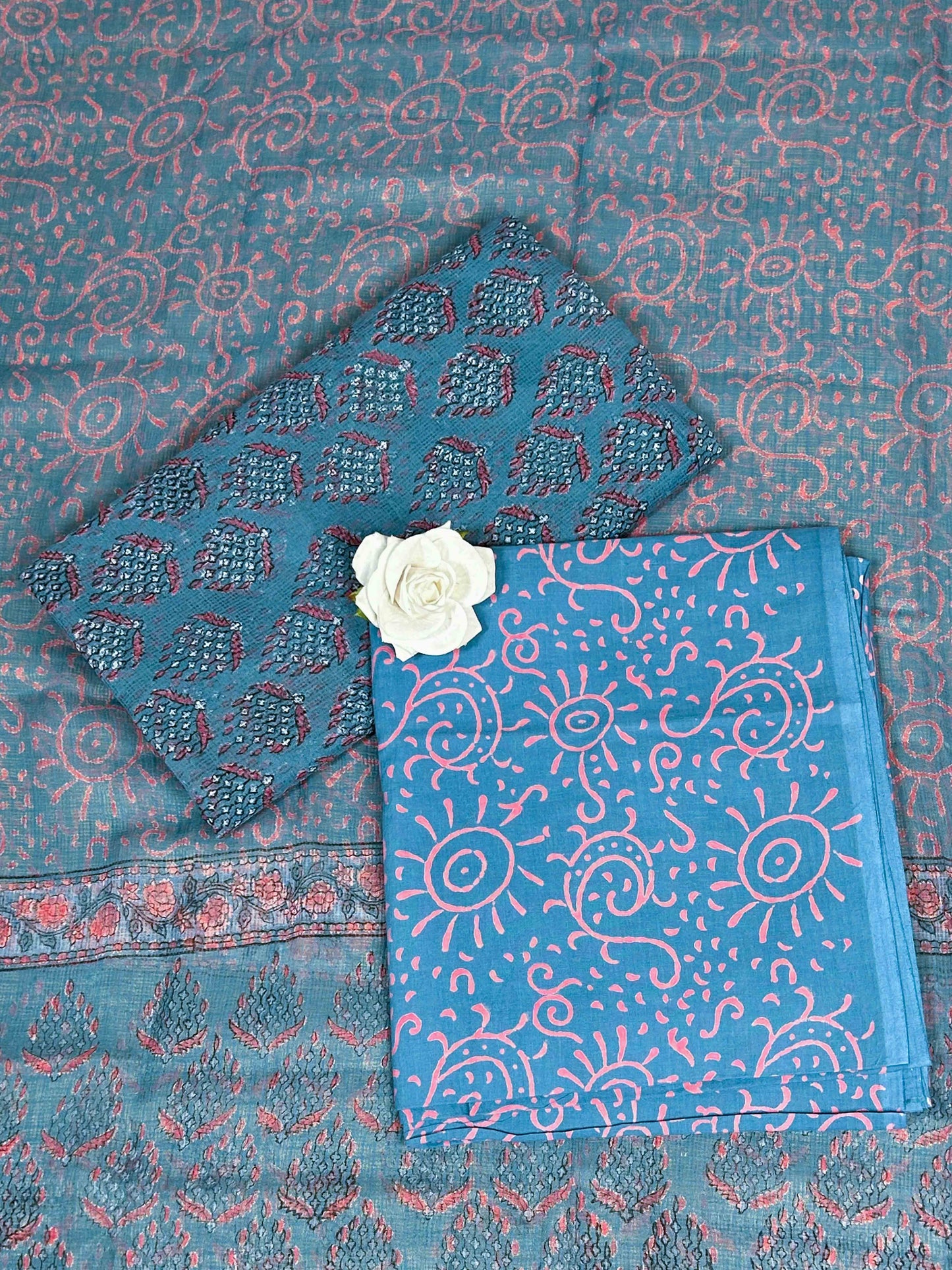 Teal Full Kota Handblock Printed Cotton Suit Set