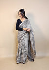 Handblock Printed Linen Saree Black