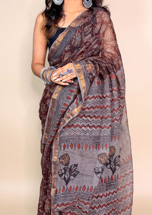 Cocoa Brown Kota Print Fabric