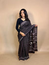 Black Assam Silk Handblock Printed Saree