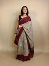 Beige Saudagiri Assam Silk Handblock Printed Saree