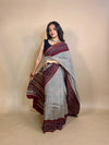 Pearl Grey Saudagiri Assam Silk Handblock Printed Saree