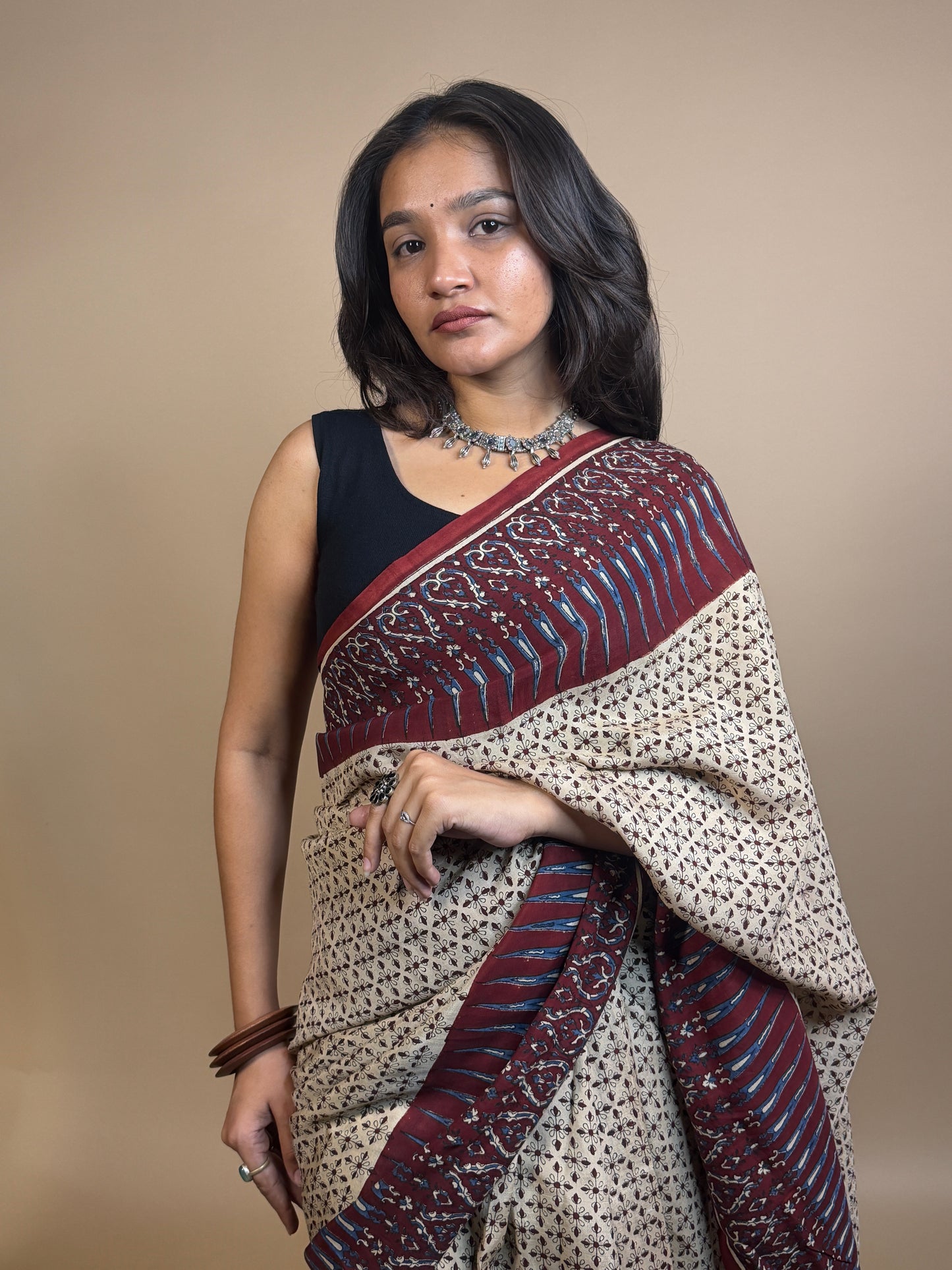 Saudagiri Assamese Silk Handblock Printed Saree