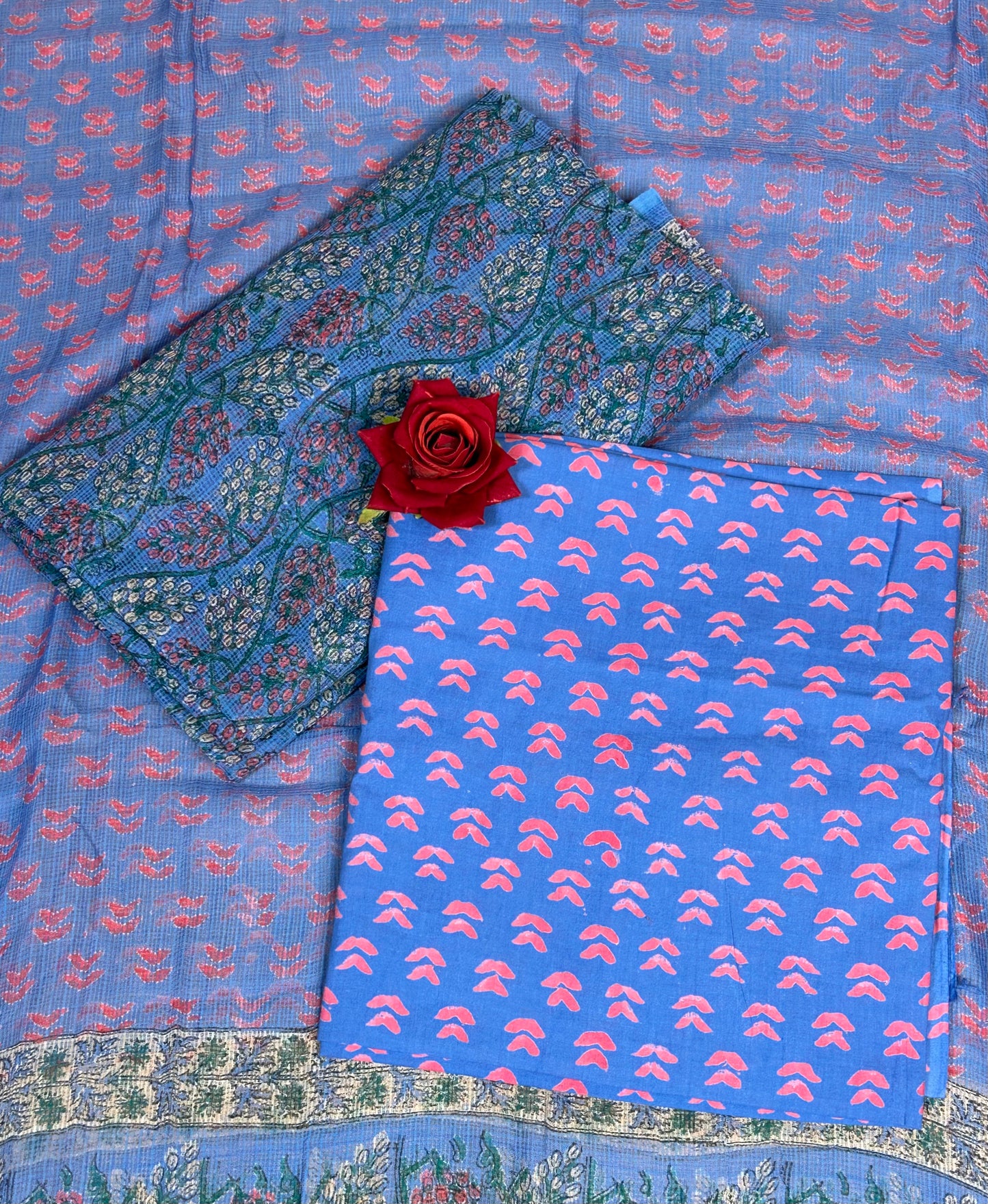 Periwinkle Full Kota Handblock Printed Cotton Suit Set