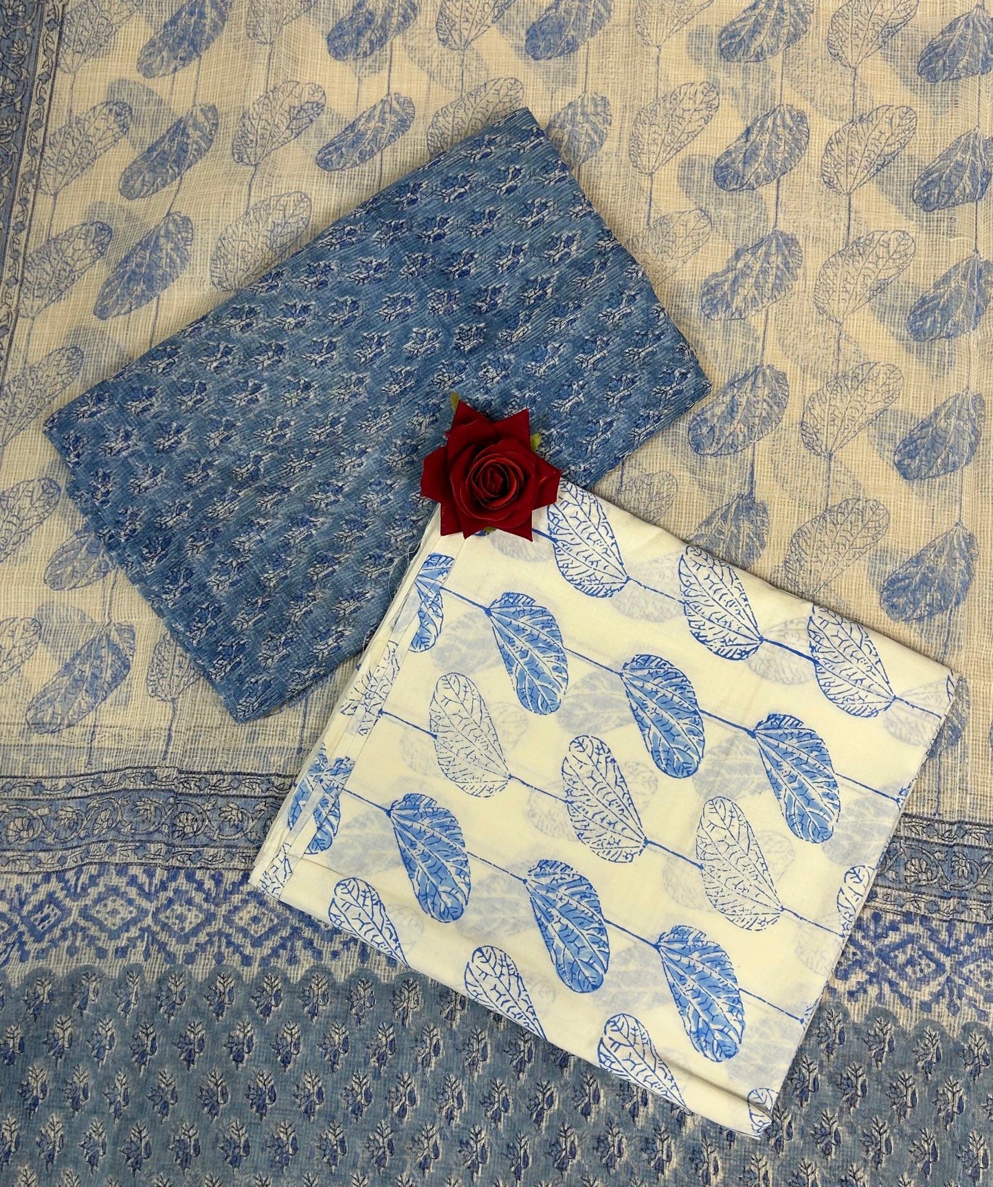 Sky Blue Full Kota Handblock Printed Cotton Suit Set