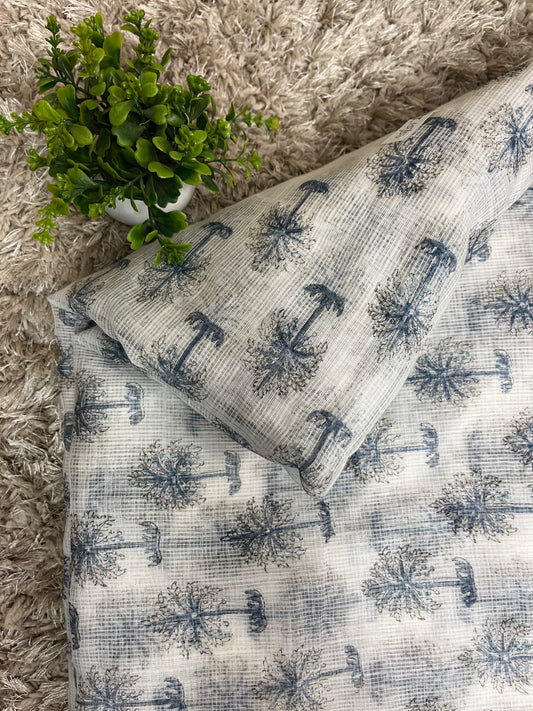 Ivory White Kota Print Fabric