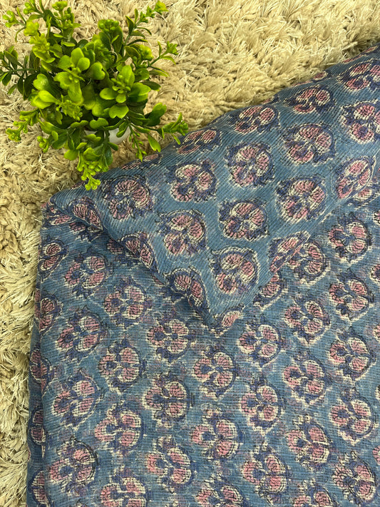 Dusty Blue Kota Print Fabric