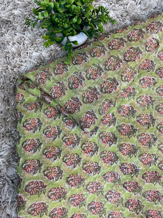 Lime Green Kota Print Fabric